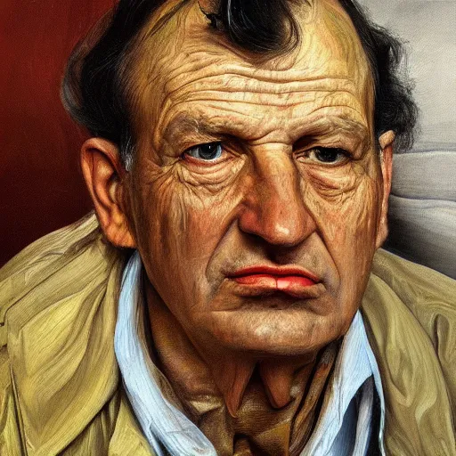 Image similar to high quality high detail painting by lucian freud, hd, portrait of shah, photorealistic lighting