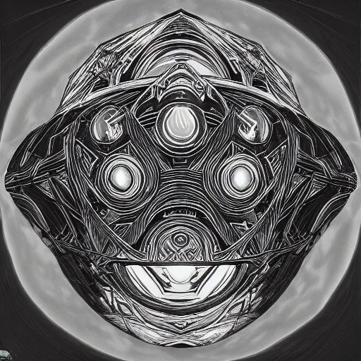 Image similar to the mage,painted by Patrick J. Jones and Jim McDermott and Daniel Simon and Hector Garrido,trending on artstation, cubic lighting fish eye,black and white,naturalism ,optical illusion