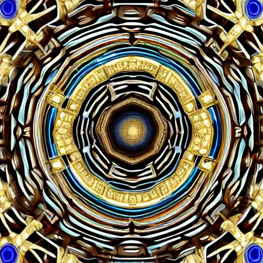 Image similar to ornate twisting three dimensional multilayered runic pattern vortex inside a hexagonal shape, intricate detail, complex, jade, gold, silver, obsidian