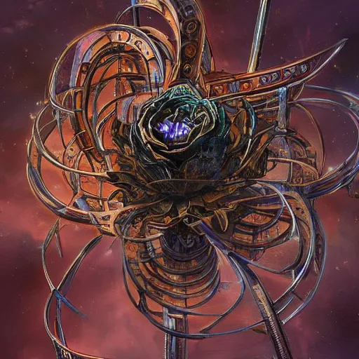 Image similar to giant mechanical rose, fantasy art