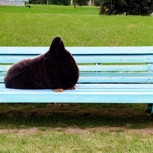 Image similar to big chungus chillin on a park bench