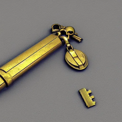 Prompt: metal key for the doors, rpg game inventory item, zoomed on, detailed, 3D, stylized, perspective view, ArtStation concept