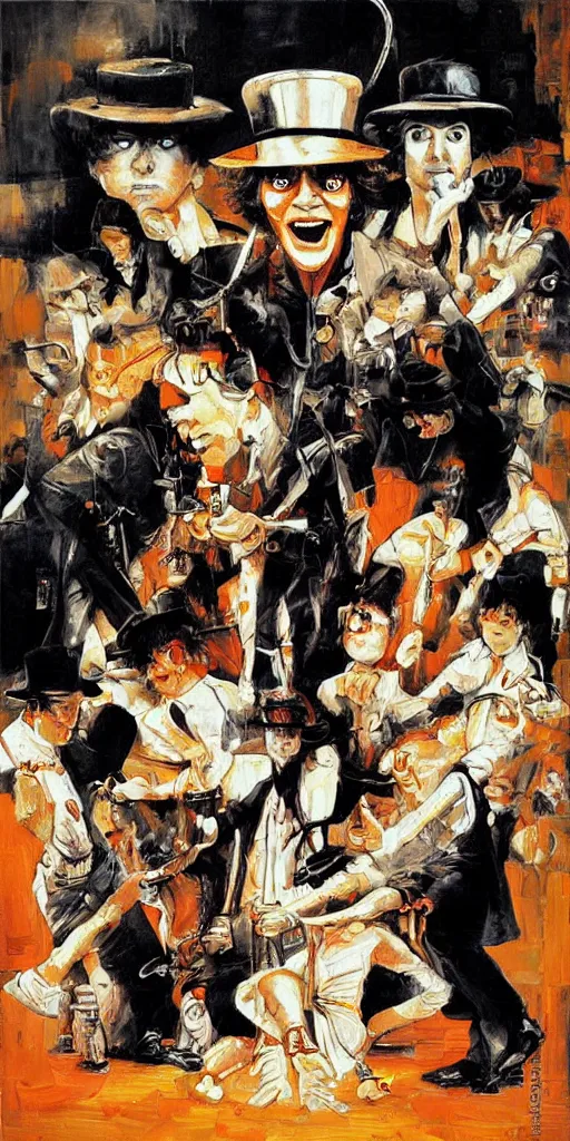 Image similar to oil painting scene from A Clockwork Orange movie art by kim jung gi