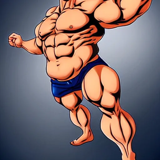 Prompt: a large muscular and beefy man, posed flexing his muscles. tan skin, manga illustration, 2 0 0 7