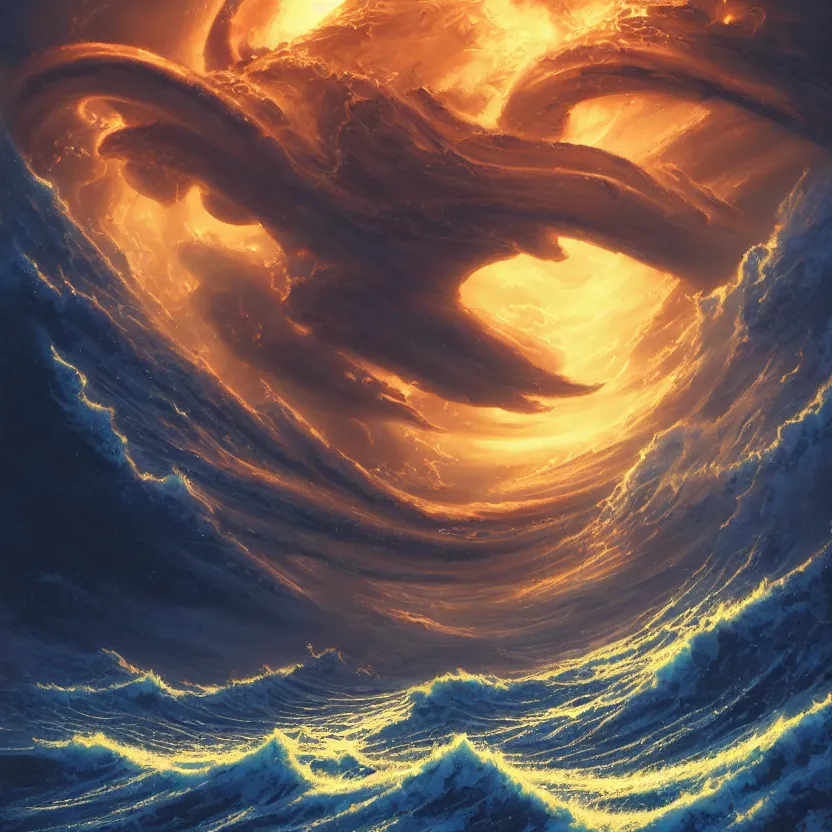 Image similar to treasure planet, kraken in stormy sea with huge waves, clouds, stars, rings, beautiful lighting, vivid colors, intricate, elegant, smooth, highly detailed digital painting, concept art, cinematic, unreal engine, wallpaper, by syd mead, terada katsuya, atey ghailan, svetlin velinov, makoto shinkai art style