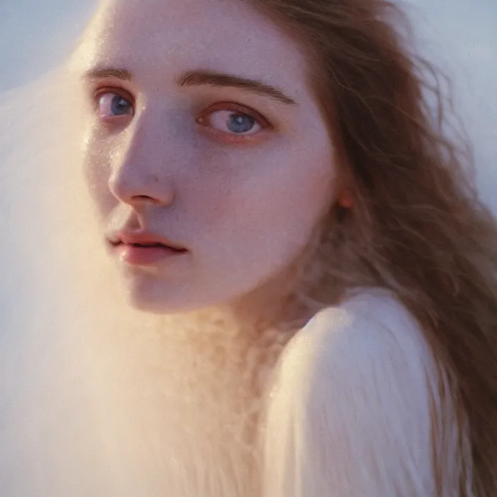 Image similar to Kodak Portra 400, 8K,ARTSTATION, CarolineGariba, soft light, volumetric lighting, highly detailed, britt marling style 3/4 ,portrait photo Close-up portrait photography of a beautiful woman how pre-Raphaelites, the face emerges from Pamukkale, thermal waters flowing down white travertine terraces, inspired by Ophelia paint ,and hair are intricate with highly detailed realistic beautiful flowers , Realistic, Refined, Highly Detailed, interstellar outdoor soft pastel lighting colors scheme, outdoor fine art photography, Hyper realistic, photo realistic