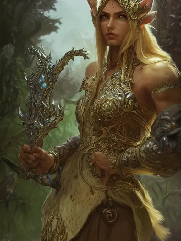 Image similar to male world of warcraft elven druid, fantasy, man, intricate, elegant, highly detailed, digital painting, artstation, concept art, wallpaper, smooth, sharp focus, illustration, art by artgerm and greg rutkowski and alphonse mucha