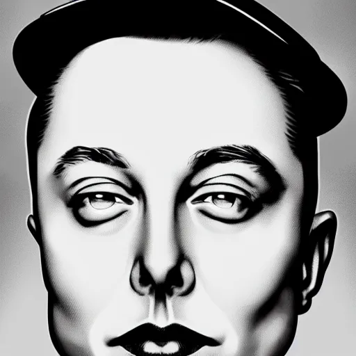 Image similar to a glamorous black and white portrait of elon musk with a hat, in the style of george hurrell