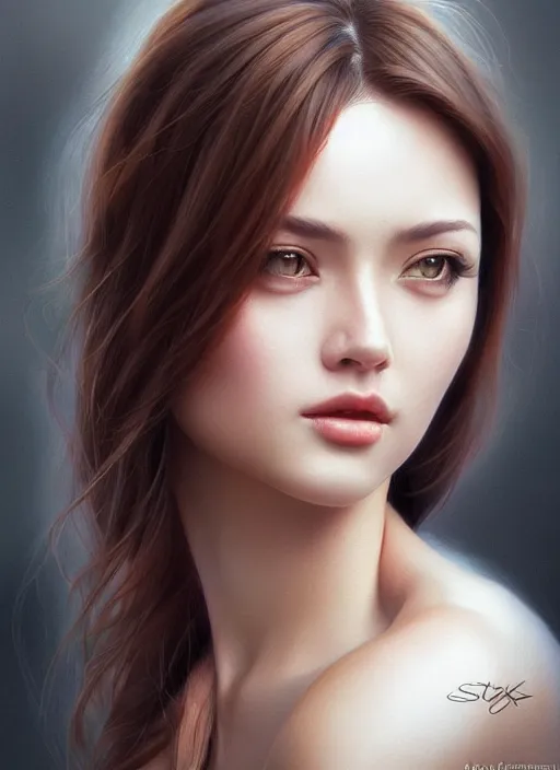 Image similar to photo of a gorgeous young woman in the style of stefan kostic, realistic, half body shot, sharp focus, 8 k high definition, insanely detailed, intricate, elegant, art by stanley lau and artgerm