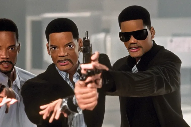 Image similar to michael jackson and will smith pointing the neuralyzer at men in black 3 iii