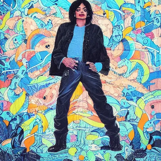 Prompt: a portrait of Michael Jackson in a scenic environment by James Jean, hyperdetailed