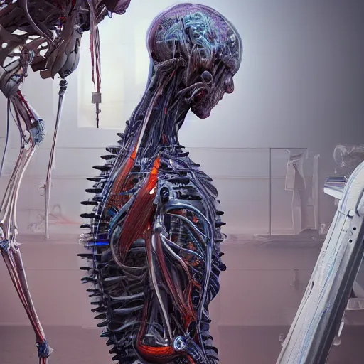 Prompt: biopunk cyborg awakening highly detailed anatomy in the style of beeple, award winning, cg society, unreal engine, photorealistic, hyperrealism, intricate