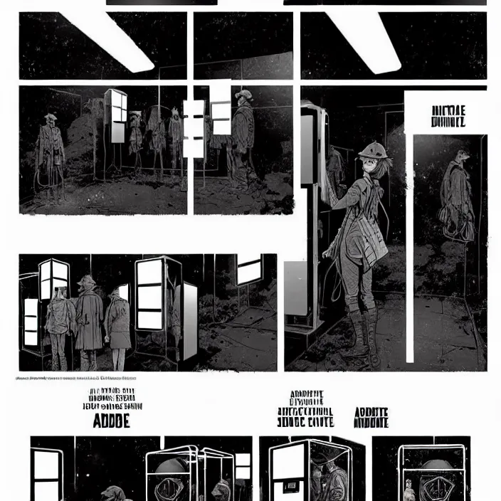 Prompt: sadie sink as a miner in a minimalist automated dieselpunk kiosk with options to choose from. storyboard, scifi cyberpunk. by gabriel hardman, joe alves, chris bonura. cinematic atmosphere, detailed and intricate, perfect anatomy
