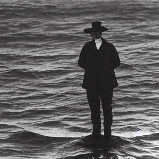 Image similar to victorian man standing on the boat in the middle of the sea in the style of richard serra