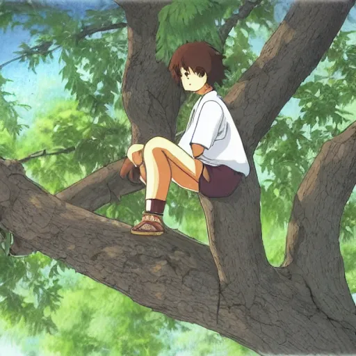 Prompt: gabriel boric sitting at a tree made by studio ghibli, detail, high quality, detailed, beautiful scene, smooth, relaxing