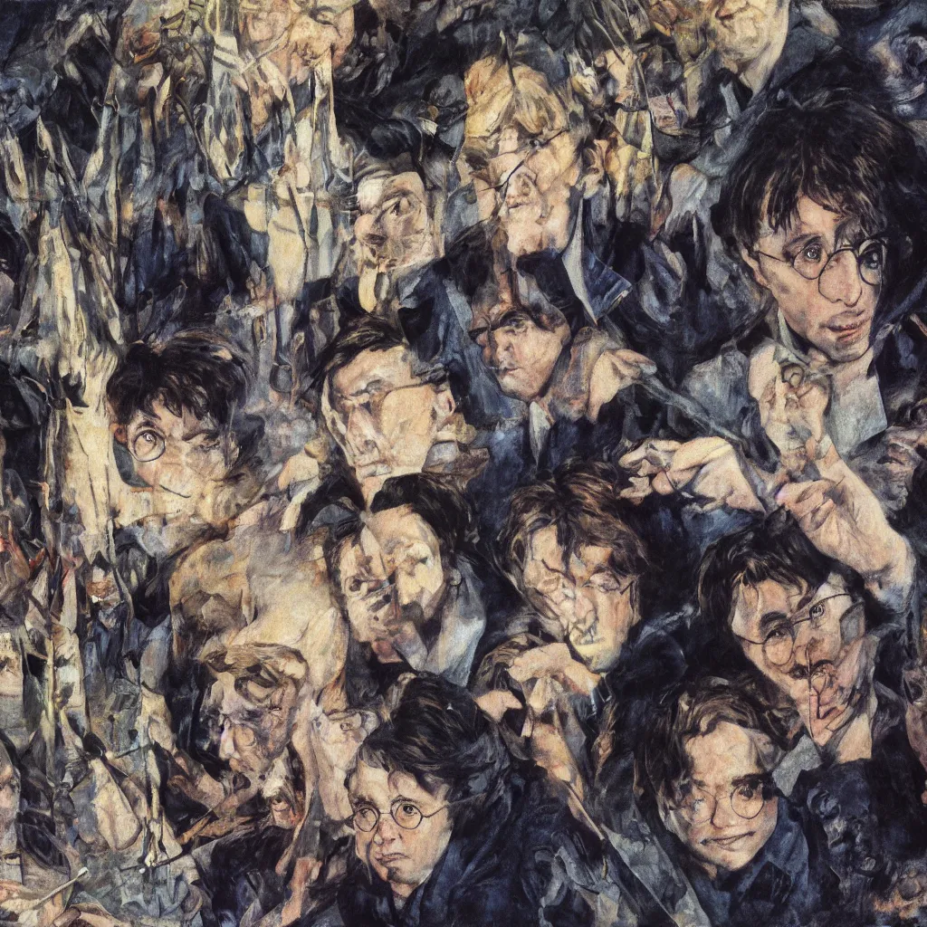 Prompt: Harry Potter, painting by Mikhail Vrubel, 4k, 8k