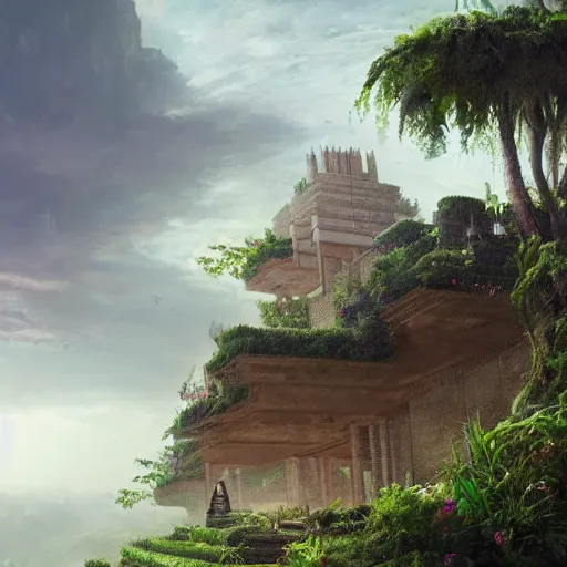 Image similar to beautiful!!!!!! garden at the top of a babylonian ziggurat, eden, jungle, greg rutkowski, chris tulloch mccabe, valentina remenar, asher duran, digital art, concept art, trending on artstation