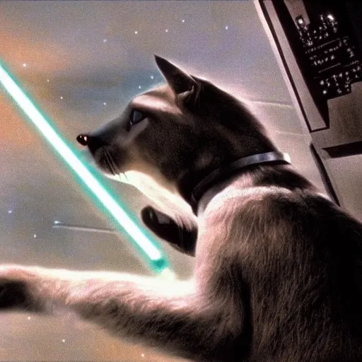 Prompt: a film still of cat - dog hybrid in star wars 1 9 7 7, realistic, photorealistic, detailed,