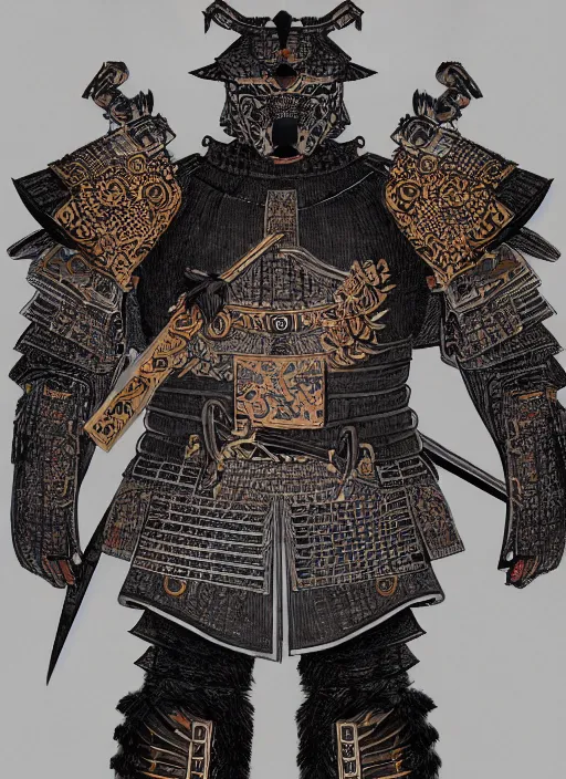 Image similar to a full body portrait of a fully armored samurai Asian black bear, intricate, elegant, highly detailed, digital painting, artstation, concept art, smooth, sharp focus, illustration