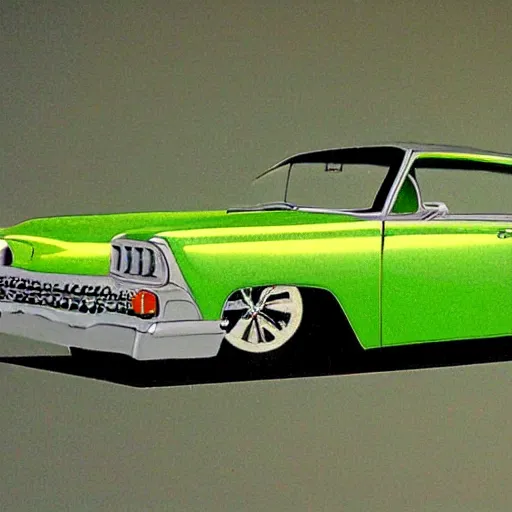 Prompt: lime green low rider by art fitzpatrick, detailed, golden ratio, symmetrical, shiny, gloss