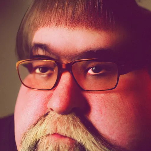 Prompt: A close-up portrait of an extremely fat neckbeard, soft butterfly lighting, Fujifilm Velvia, F 1.2