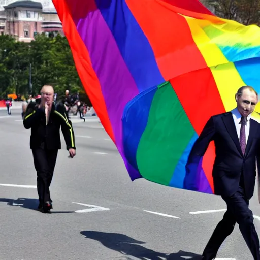 Image similar to Vladimir Putin wearing rainbow suit, Gay pride, rainbow flags