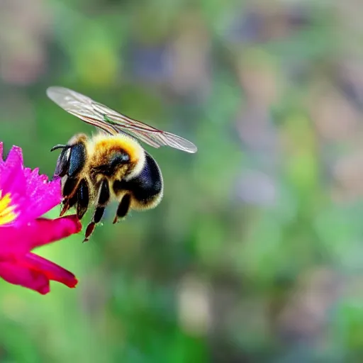 Prompt: a bee trying to reach a flower in a forest on fire, beautiful macro photography, ambient light