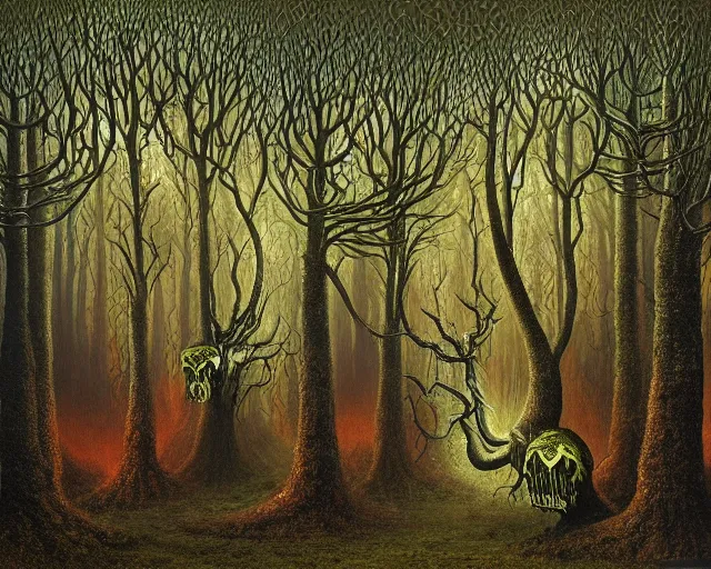 Image similar to fractal acid trip forest by vladimir kush and giger