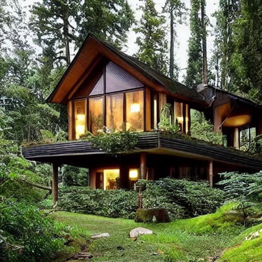 Prompt: very beautiful house in the forest