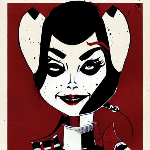 Prompt: Harley Quinn, artwork by Jamie Hewlett,