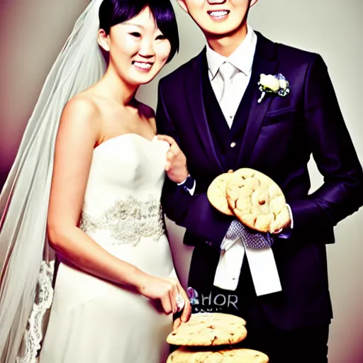 Image similar to cookie monster marrying justin sun, professional wedding photography