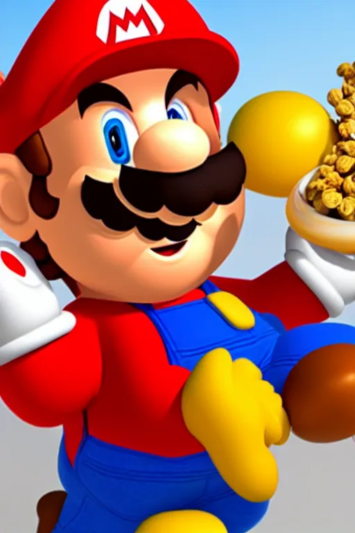 Image similar to mario holding a cereal bowl