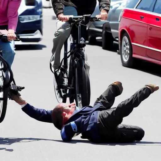 Prompt: Biden falls off of bike