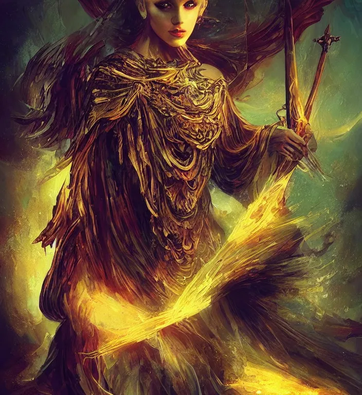 Image similar to a goddess, tarot card, dark souls colour scheme, coherent, kerem beyit, Karol Bak, featured on artstation, instagram HD