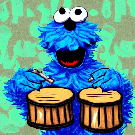 Image similar to the cookie monster plays on drums, Digital Art