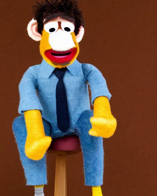 Image similar to bj novak ryan as a muppet. highly detailed felt. hyper real photo. 4 k.