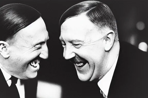 Image similar to “ very very intricate photorealistic photo of hitler and joe biden laughing together, detailed natural lighting, award - winning crisp details ”