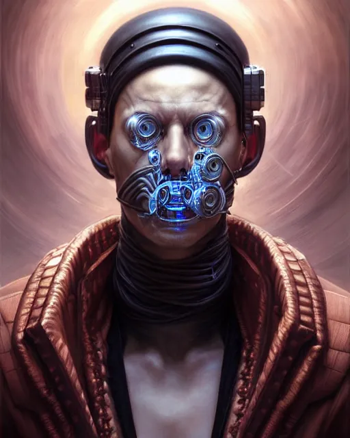 Image similar to front shot of a cyberpunk criminal mastermind character, intricate, elegant, highly detailed, centered, digital painting, artstation, concept art, smooth, sharp focus, illustration, artgerm, Tomasz Alen Kopera, Peter Mohrbacher, donato giancola, Joseph Christian Leyendecker, WLOP, Boris Vallejo, mugshot!!!!!, ugly!!!!!!