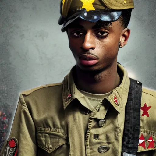 Image similar to playboi carti as a world war ii soldier digital art 4 k detailed super realistic