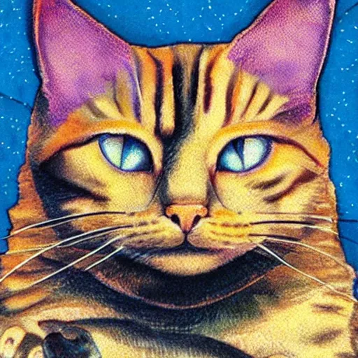 Prompt: portrait of a cat tripping on LSD