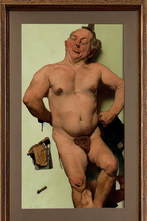 Image similar to body portrait of al parker, colour painting by norman rockwell, guidi prime background by carl spitzweg