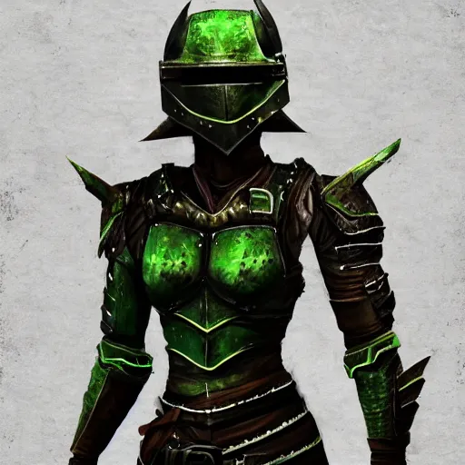 Image similar to Beautiful, Green Steel-Plate, Full-Body Armor, rpg, digital art, skyrim, trending on ArtStation