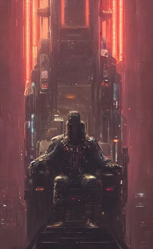 Image similar to « beautiful comic style painting of cyberpunk king on the throne by greg rutkowski, very detailed face »
