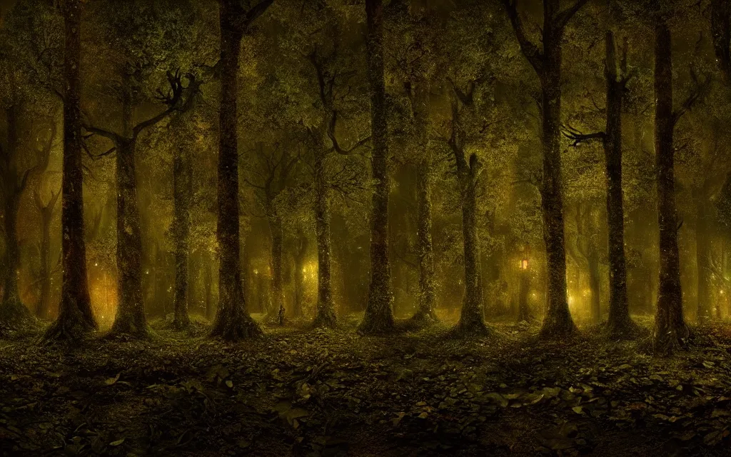 Image similar to enchanted forest at night during torrential rain, very complex, hyper - maximalist, overdetailed, legendary cinematic, darkfantasy, highly intricate, realism, perspicious detail, silent hill aesthetic, photorealistic, lifelike, dslr 8 k, unbeatable coherency, octane render