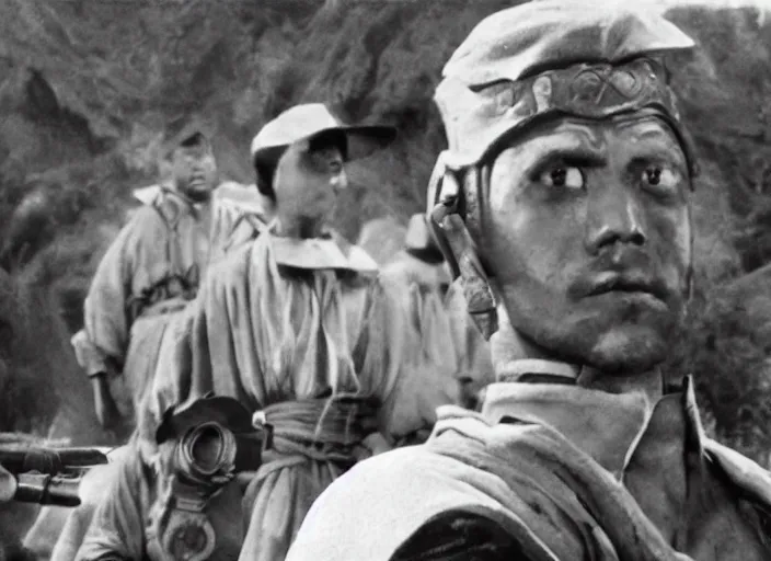 Prompt: film still of 1 6 mm 3 5 mm cinematography, kurosawa, seven samurai, hidden fortress, in the style of star wars