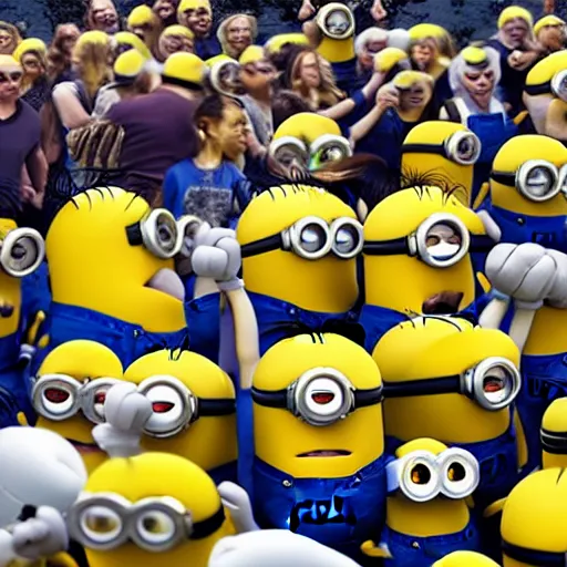 Image similar to minion labor strike protest realistic 8k