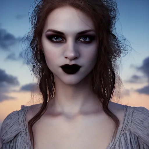 Image similar to photographic portrait of a stunningly beautiful gothic female in soft dreamy light at sunset, by edward robert hughes, annie leibovitz and steve mccurry, david lazar, jimmy nelsson, breathtaking, 8 k resolution, extremely detailed, beautiful, establishing shot, artistic, hyperrealistic, beautiful face, octane render