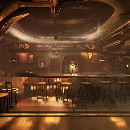 Prompt: underground bar, atmospheric lighting, high quality, sharp focus, intricate, artstation, 4k