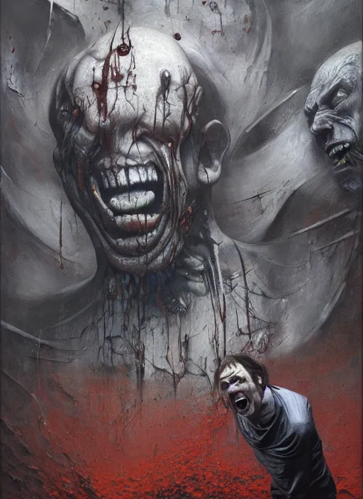 Prompt: saul goodman, screaming, painting by phil hale, giger, beksinski,'action lines '!!!, graphic style, visible brushstrokes, motion blur, blurry