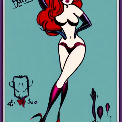 Image similar to gothic jessica rabbit in the style of a vintage pin-up
